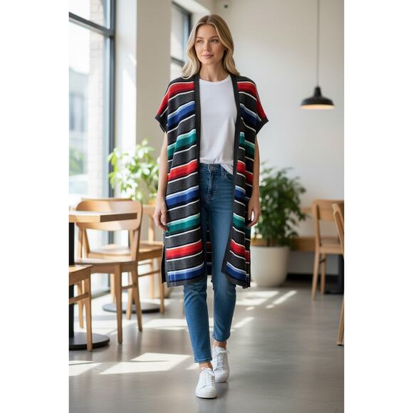 Jacque & Koko Vintage 80s Striped Knit Open Cardigan Wool Blend Size XL - Picture 2 of 7